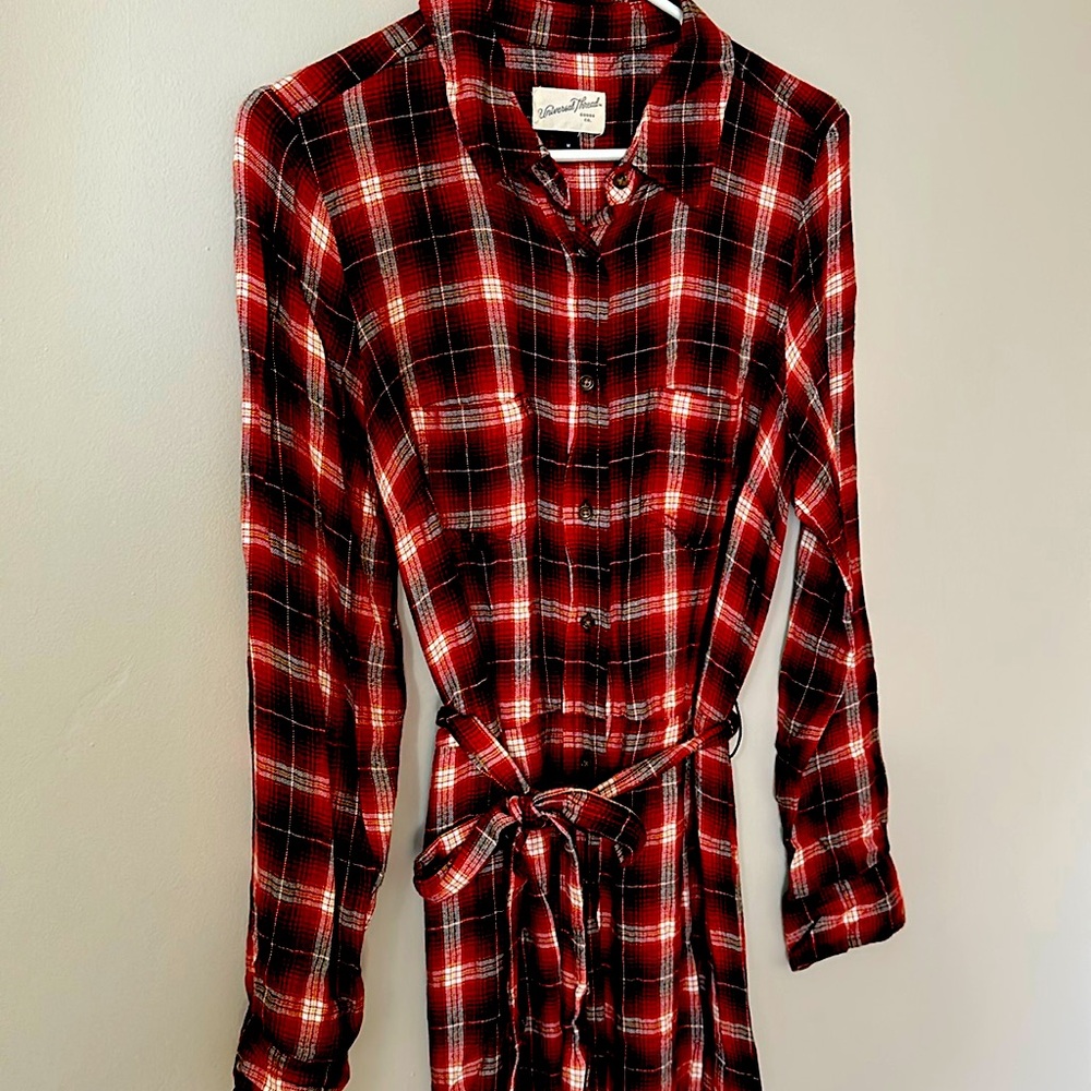 Universal Thread Red Plaid Midi Dress- long-sleeved- M